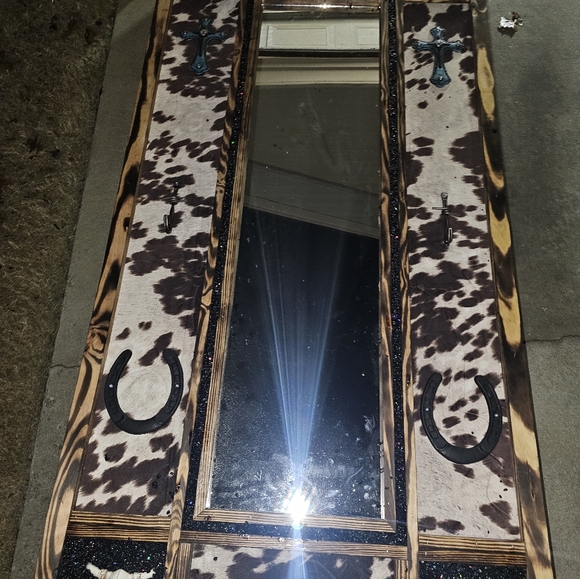 Other - Western Cowhide Mirror with Horseshoe Details